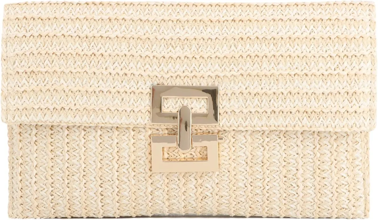 KUANG! Straw Clutch Purse for Women Beach Woven Bag Envelope Evening Clutch Straw Handbag