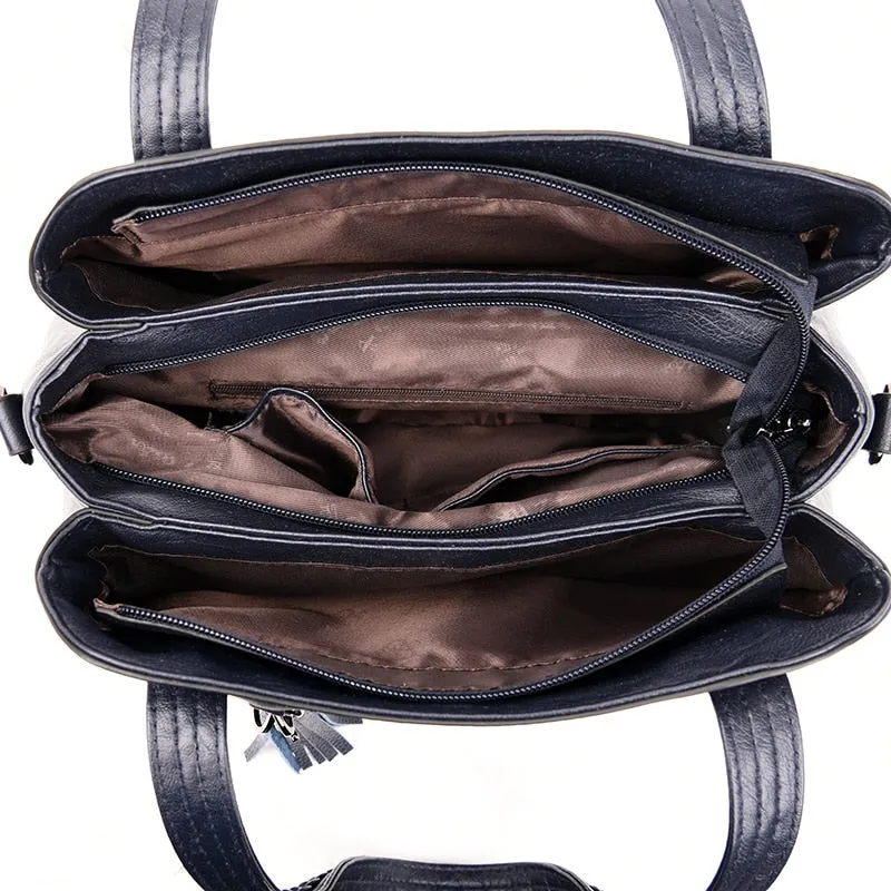 Ladies Beautiful Leather Multi-Pocket Shoulder Handbags
