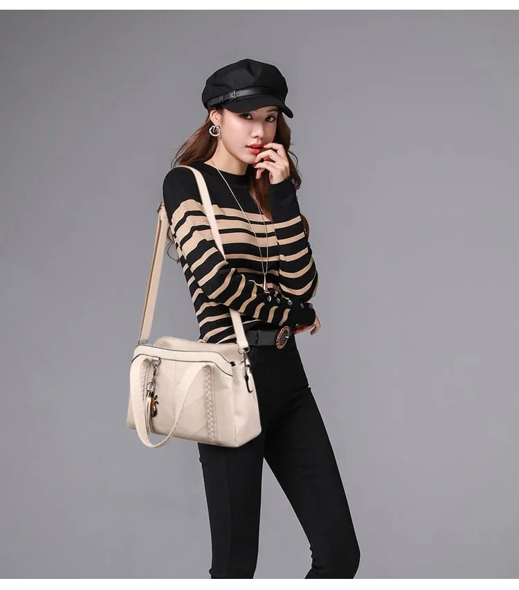 Ladies Beautiful Leather Multi-Pocket Shoulder Handbags