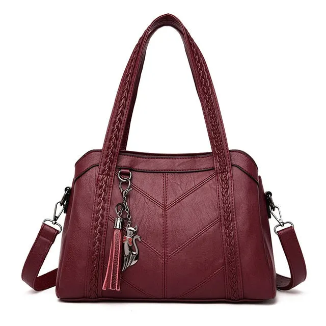 Ladies Beautiful Leather Multi-Pocket Shoulder Handbags