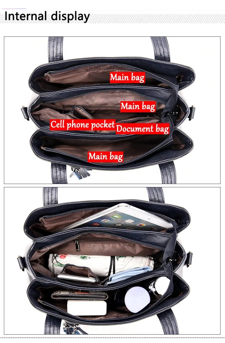 Ladies Beautiful Leather Multi-Pocket Shoulder Handbags