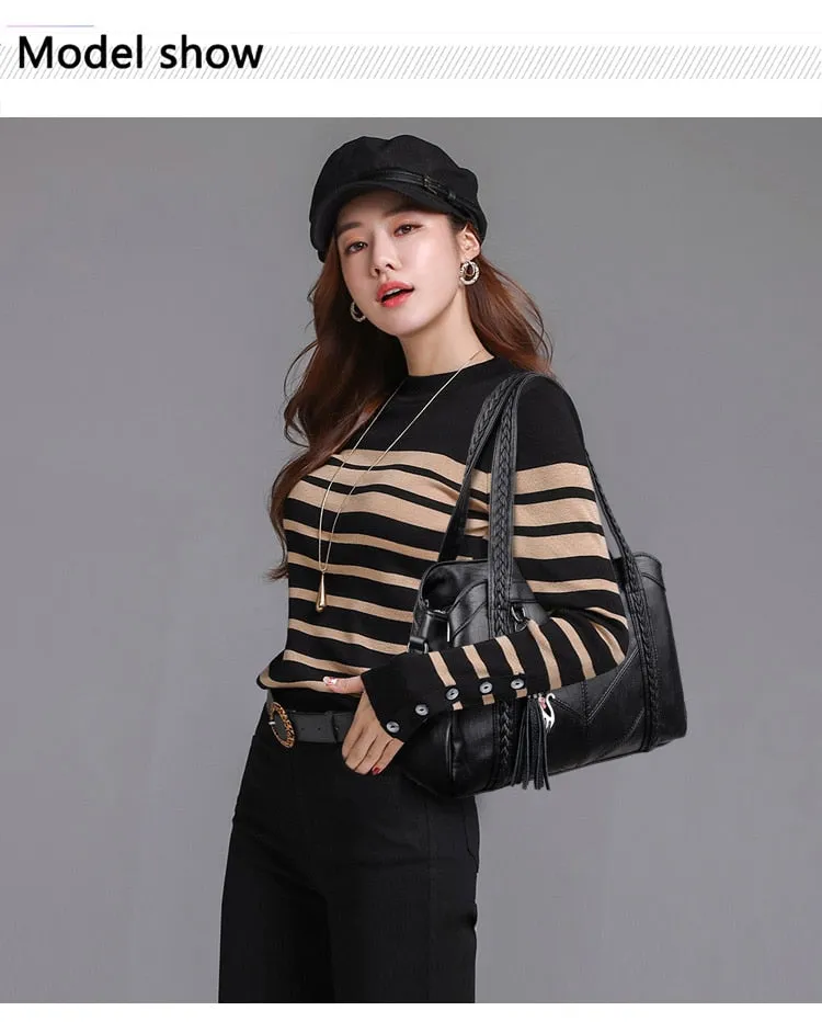 Ladies Beautiful Leather Multi-Pocket Shoulder Handbags