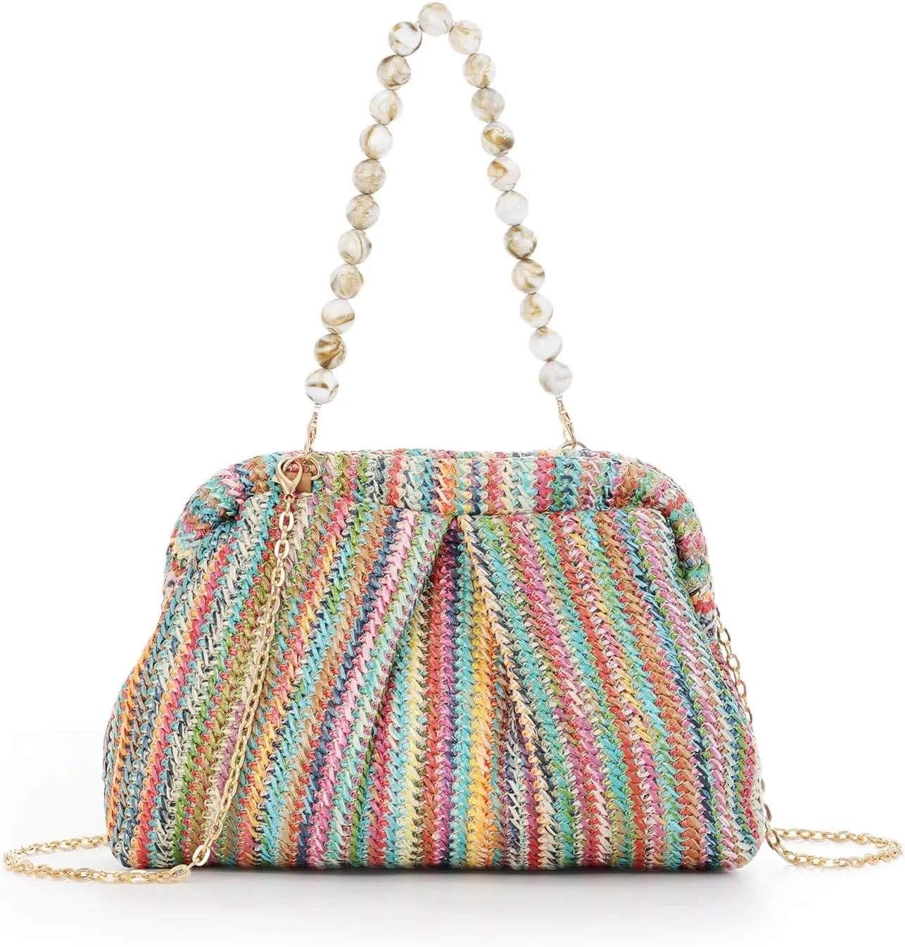 Lanpet Straw Clutch Purse for Women, Woven Dumpling Evening Bag Summer Beach Bag, Chain Strap Crossbody Shoulder Handbags