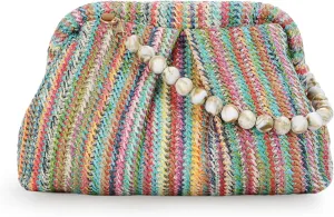 Lanpet Straw Clutch Purse for Women, Woven Dumpling Evening Bag Summer Beach Bag, Chain Strap Crossbody Shoulder Handbags