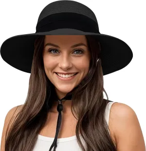 Lanzom Summer Sun Hats for Women Lady Wide Brim Straw Hat Beach Hat UPF Foldable Packable Cap for Travel Outdoor
