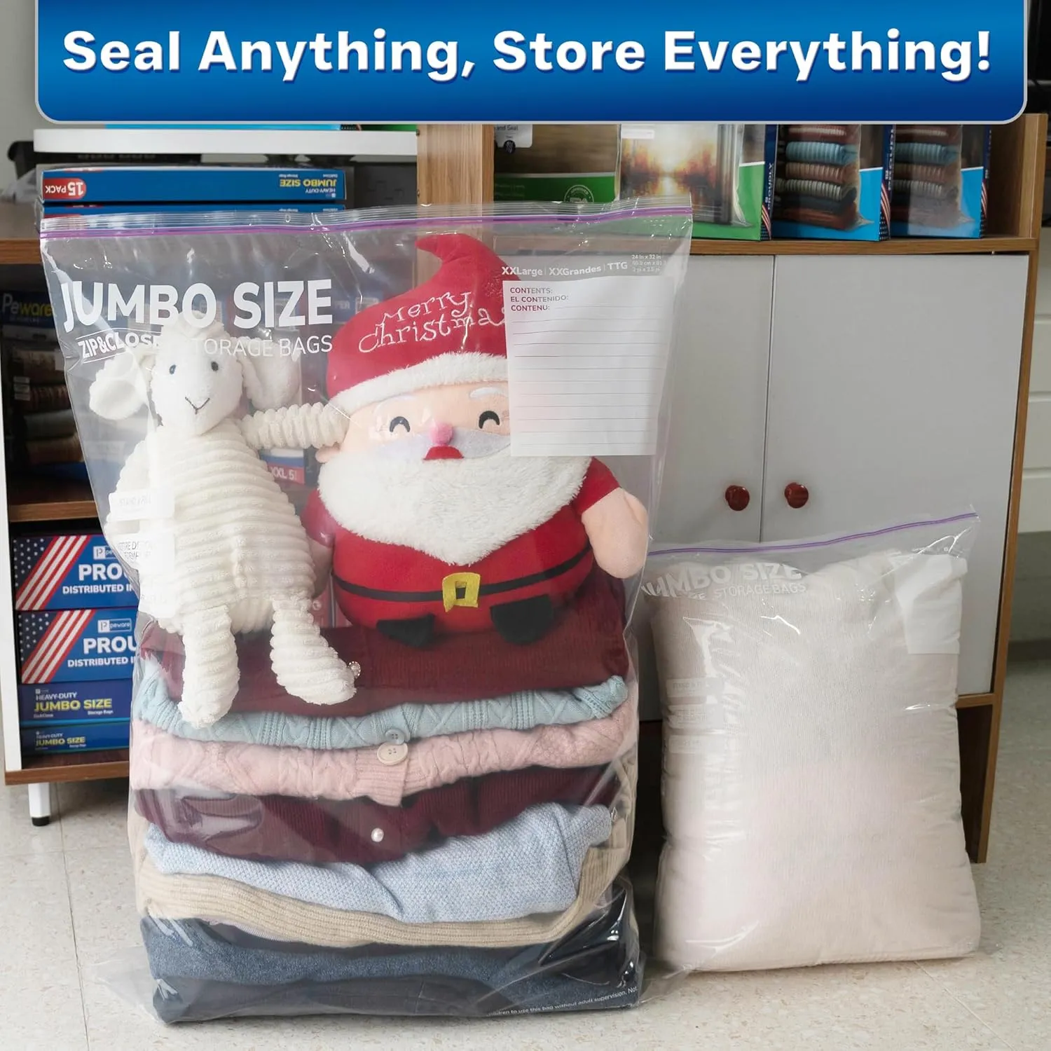 Large 20 Gallon Storage Bags with Double Zippers, Plastic Bags for Clothes, Blankets, and Closet Organization, 24"x32" [15 COUNT]