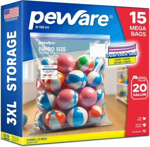 Large 20 Gallon Storage Bags with Double Zippers, Plastic Bags for Clothes, Blankets, and Closet Organization, 24"x32" [15 COUNT]