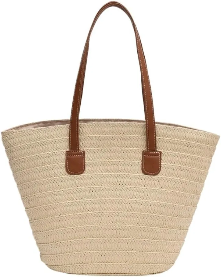 Large capacity Bag Colorful and Simple Straw Bucket - shaped Handbag: Enjoy Leisurely Outing Time Ladies shoulder Bag