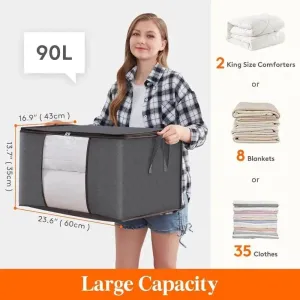 Large Capacity Clothing Storage Bag Set of 3, 90L, Gray