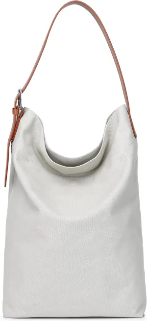Large Capacity Simple Canvas Tote Bag Casual Shopping Shoulder Handbag for Women Fashionable Solid Color Design with Leading layer cowhide strap