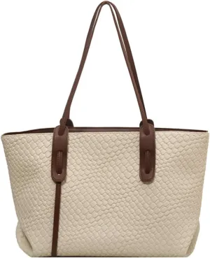 Large Capacity Woven Tote Bag for Women - Retro Summer Shoulder Bag(Beige)