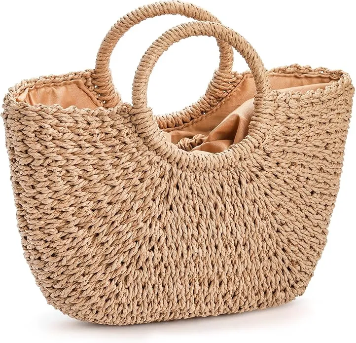 Large Horseshoe Straw Bag, Tan