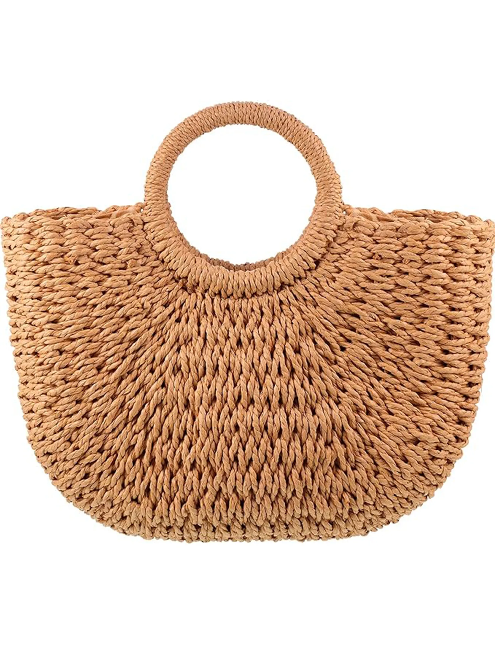 Large Horseshoe Straw Bag, Tan