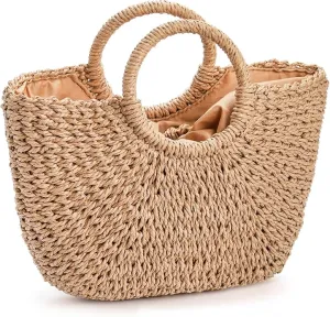 Large Horseshoe Straw Bag, Tan
