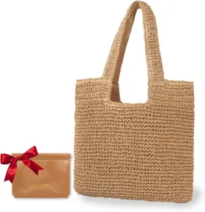 Large Straw Beach Bag for Women with Coin Purse, Woven Tote Bag Summer bag Travel Shoulder Handbag