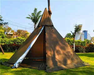 Latourreg Portable Waterproof Camping Pentagonal Teepee Tent Outdoor Camping Pyramid Tipi Tent with Stove Hole