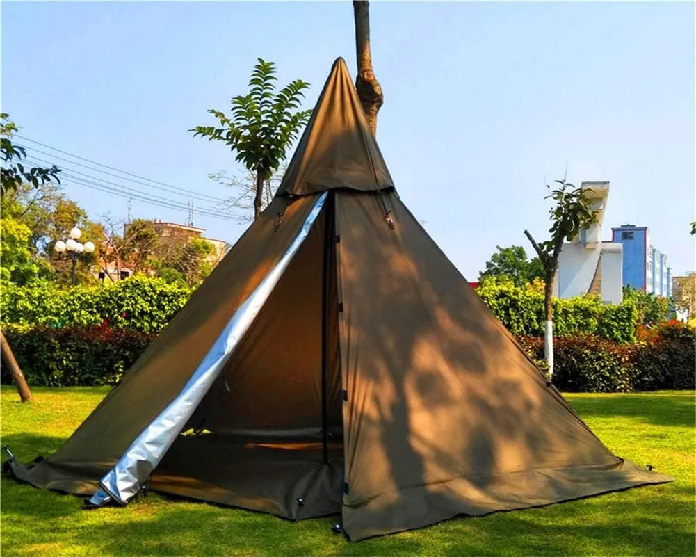 Latourreg Portable Waterproof Camping Pentagonal Teepee Tent Outdoor Camping Pyramid Tipi Tent with Stove Hole