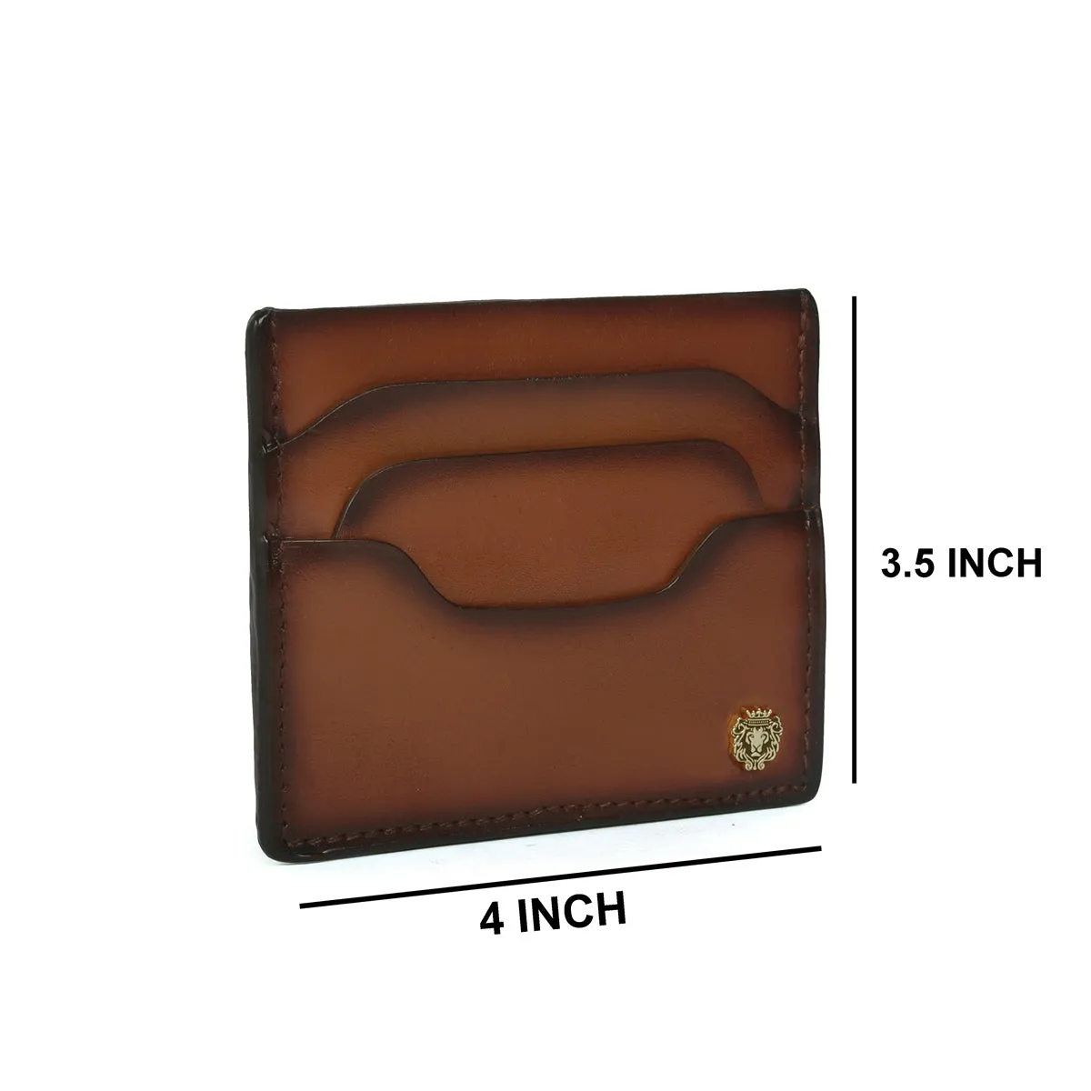 Layered Design pockets Tan Leather With Mini Lion Card Holder By Brune & Bareskin