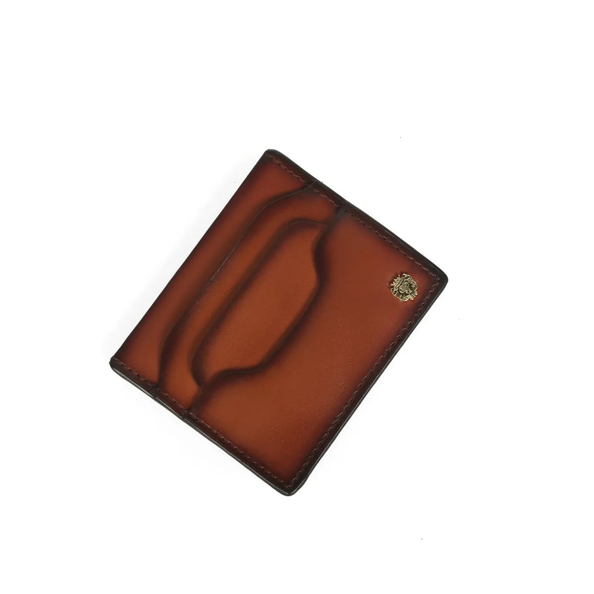 Layered Design pockets Tan Leather With Mini Lion Card Holder By Brune & Bareskin