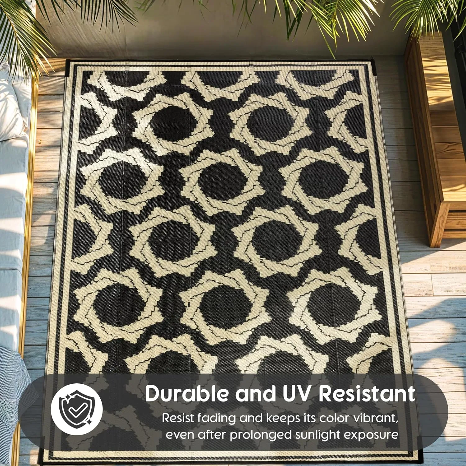 LBRO2M Waterproof Outdoor Rugs 8X10 for Patio Outdoor Plastic Straw Rug Reversible Outdoor Camping Rug for RV, Deck, Beach (8X10 Black Beige)