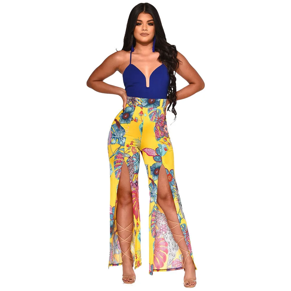 Leaf Backless Printed Rapid issue resolution Sling Jumpsuit Slit Boutique Functional design