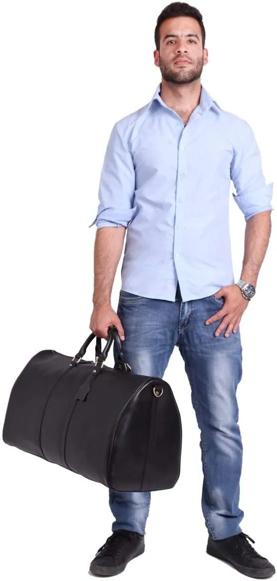 Leathario Travel Duffle Bag For Men Women Genuine Leather Overnight Weekender Bag Vintage Luggage Carry On Airplane Large Retro Unisex