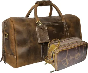 Leather Duffel Bag & Toiletry Bag Combo - The Best Masculine Travel Gift For Men