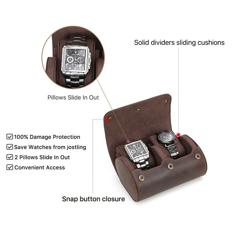Leather Portable Watch Roll Case for Travel and Storage