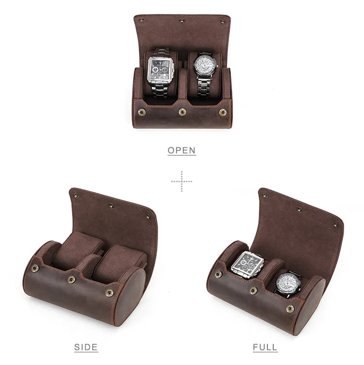 Leather Portable Watch Roll Case for Travel and Storage