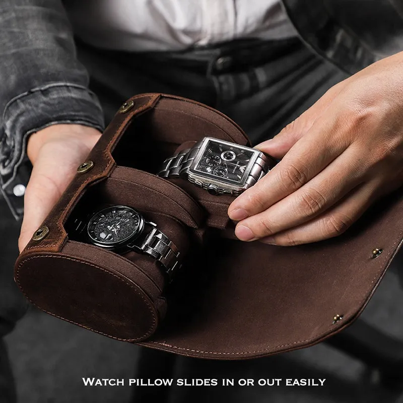 Leather Portable Watch Roll Case for Travel and Storage