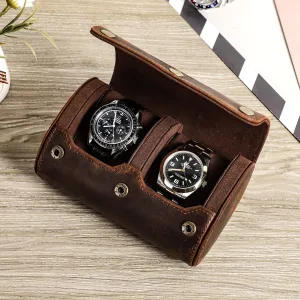 Leather Portable Watch Roll Case for Travel and Storage