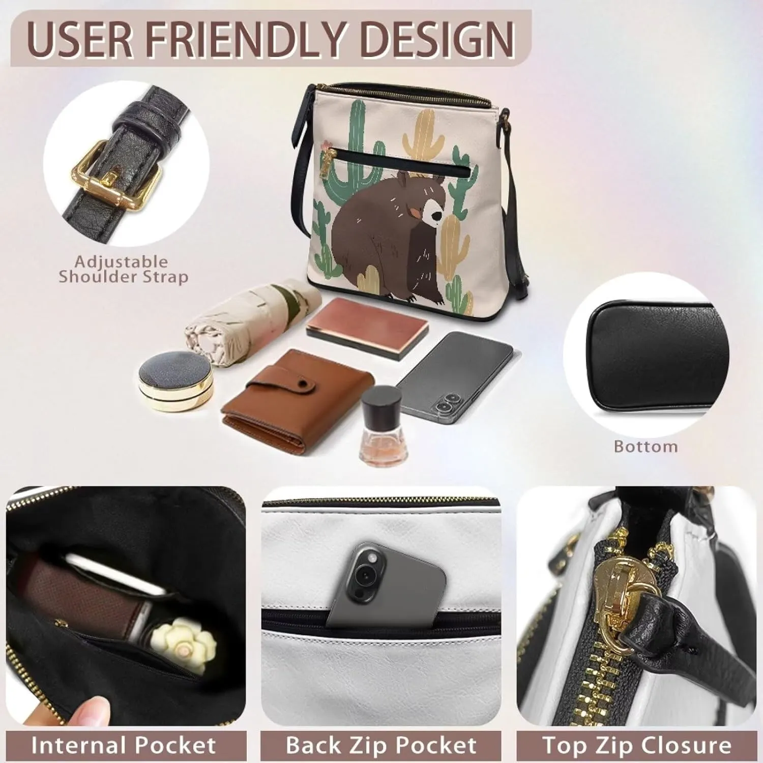 Leather Purses for Women, Leather Hobo Bags for Women Vintage Travel Sling Purse Multi Pockets Shoulder Bag