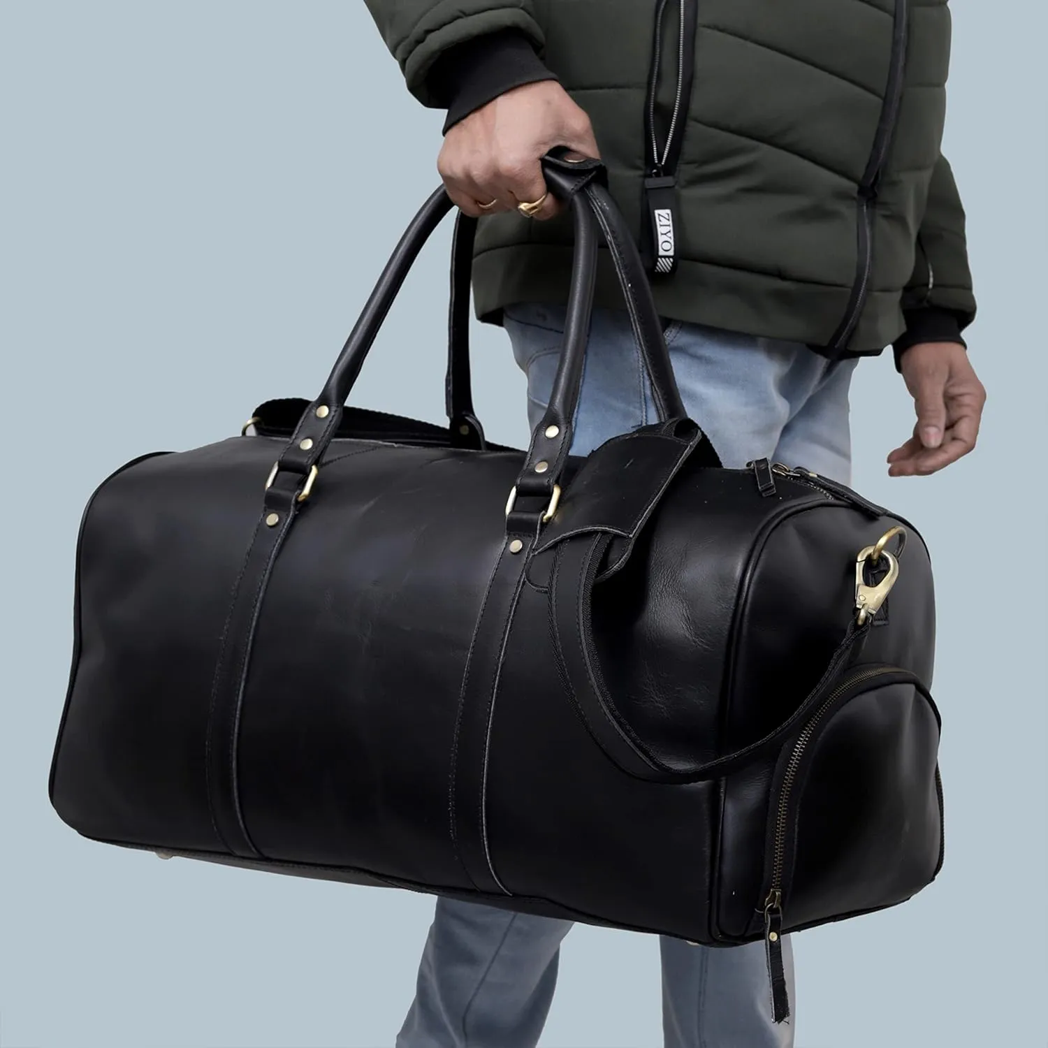 Leather Travel Bag,Weekender Overnight Bag Leather Large Carry On Bag Travel Tote Duffel Bag for Men & Women