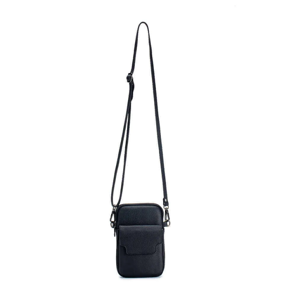 Leather Vertical Double Zipper Small Phone Crossbody Bag
