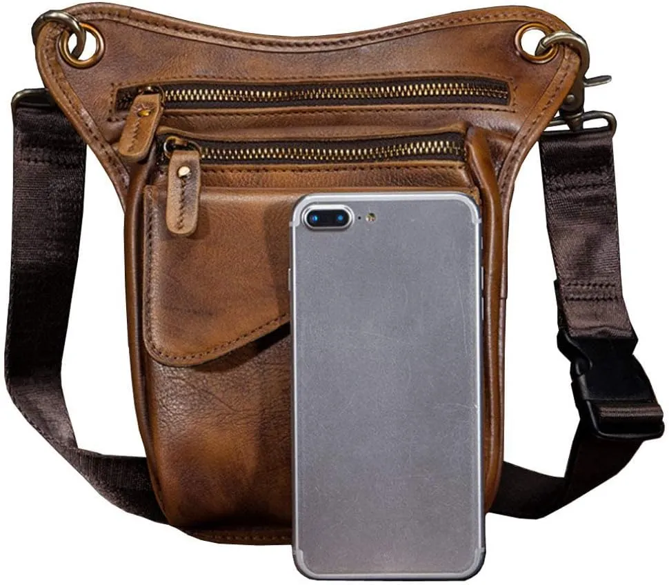 Leather Waist Pack Drop Leg Bag for Men Women Belt Bumbag Multi-Purpose Motorcycle Bike Outdoor Sports Tactical Cycling Riding Hiking Camping Pouch