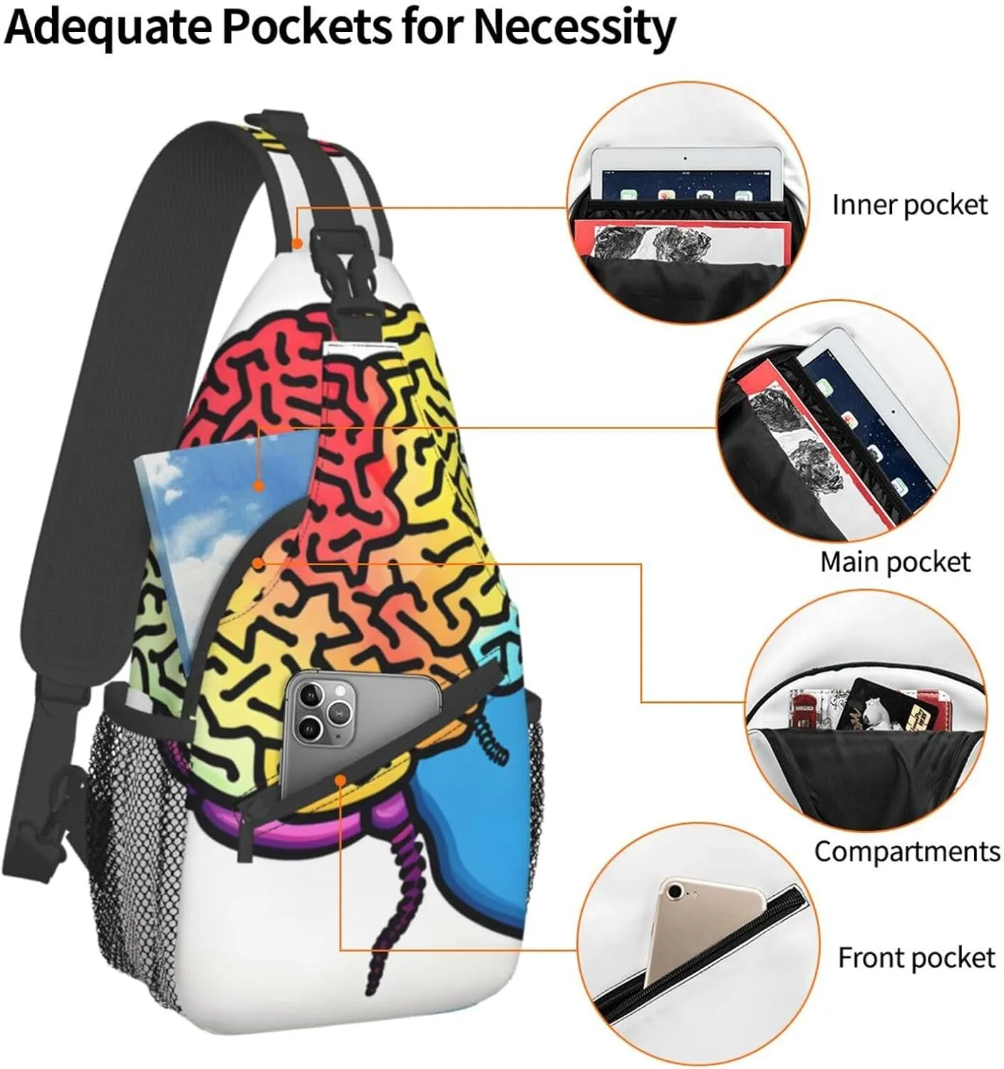 Left And Right Brain High Storage Capacity Chest Bag Diagonally Sling Backpack Crossbody Shoulder Bag For Men Women