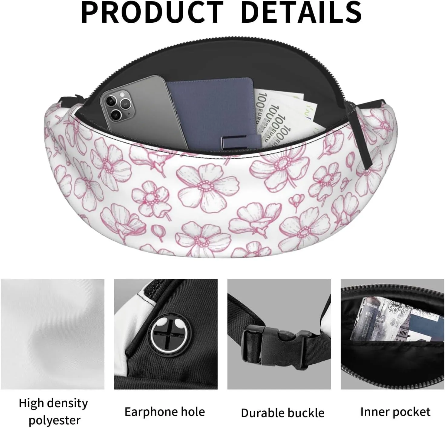 Leisure Sports Crossbody Bag Running Casual Hands-Free Wallets Waist Pack for Man Woman Father's Day for Dad Sakuras