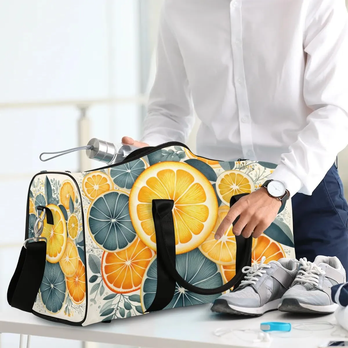 Lemon Travel Duffel Bag for Women Men Waterproof Foldable Overnight Weekender Bag Large Capacity Sports Gym Bag