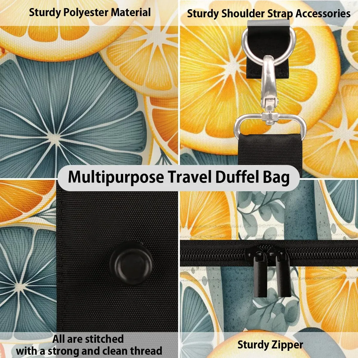 Lemon Travel Duffel Bag for Women Men Waterproof Foldable Overnight Weekender Bag Large Capacity Sports Gym Bag