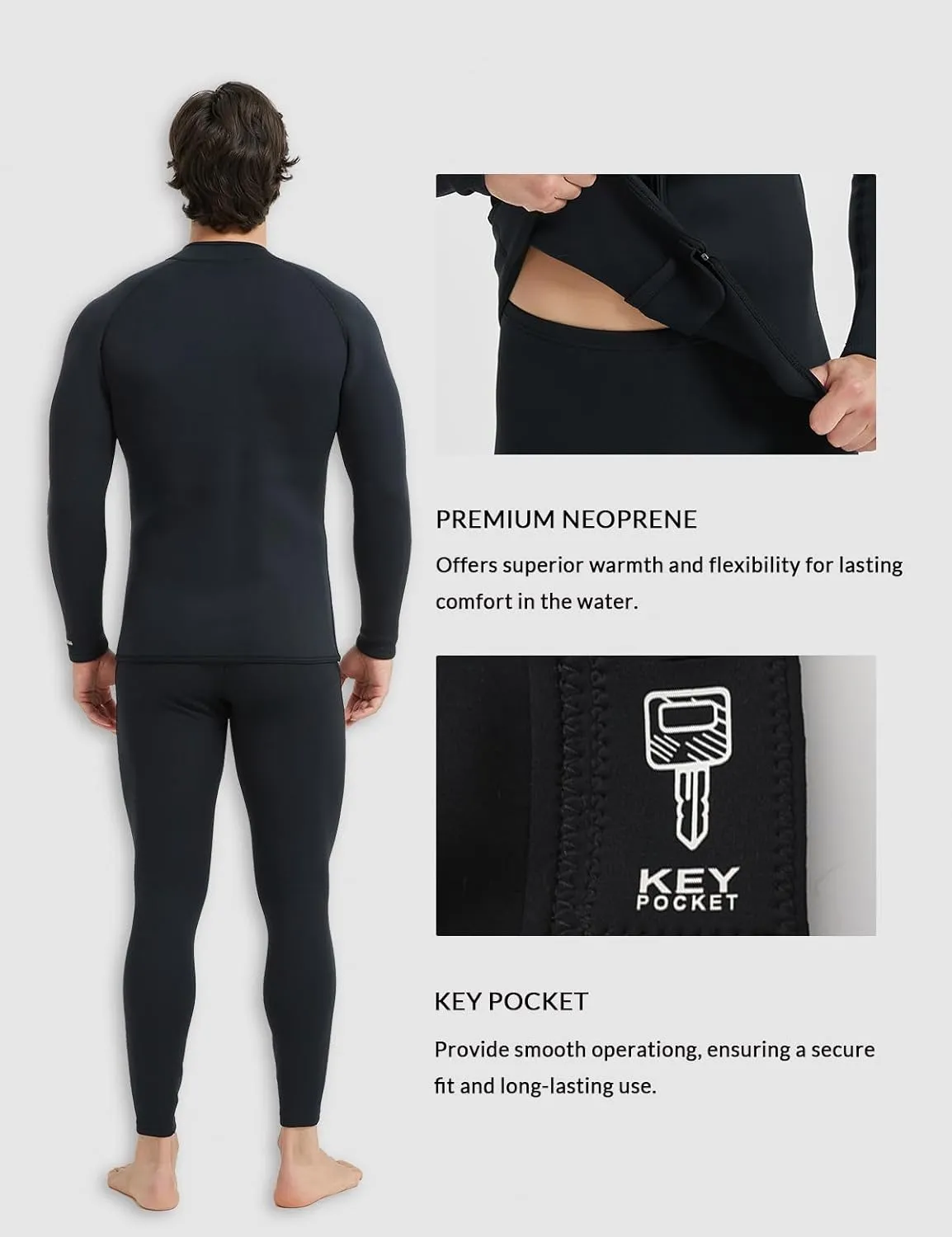 Lemorecn Wetsuit Top Men 3mm and 2mm Wetsuit Jacket Neoprene Long Sleeve for Water Sports