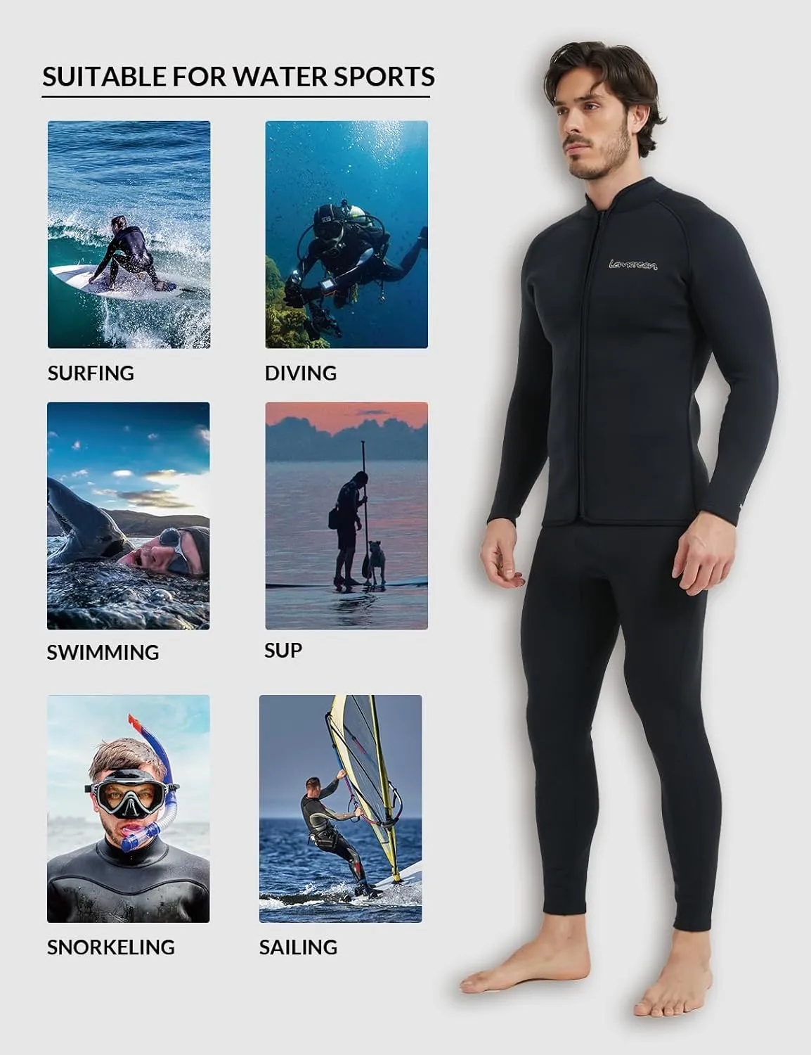 Lemorecn Wetsuit Top Men 3mm and 2mm Wetsuit Jacket Neoprene Long Sleeve for Water Sports