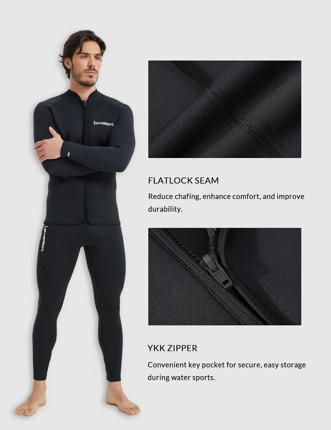 Lemorecn Wetsuit Top Men 3mm and 2mm Wetsuit Jacket Neoprene Long Sleeve for Water Sports