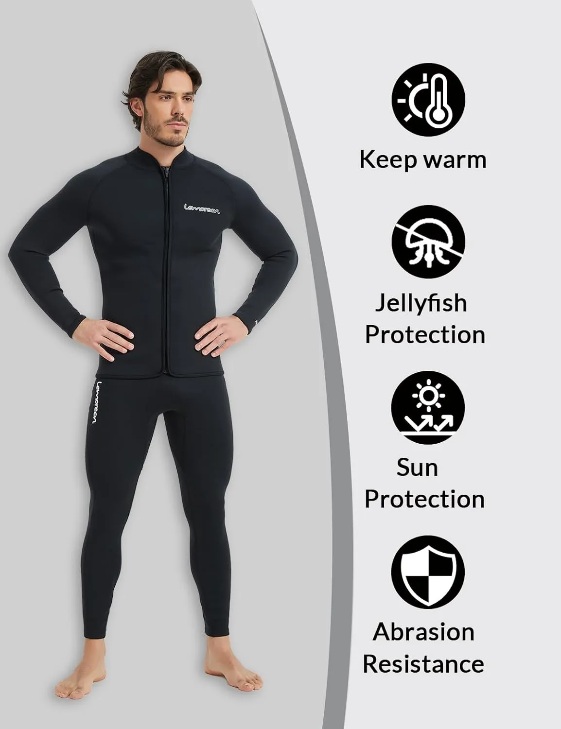 Lemorecn Wetsuit Top Men 3mm and 2mm Wetsuit Jacket Neoprene Long Sleeve for Water Sports
