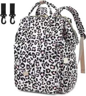 Leopard Diaper Bag Backpack for Baby Girls Boys, Large Capacity Multifunction Waterproof Maternity Mom Nappy Bags with Stroller Straps