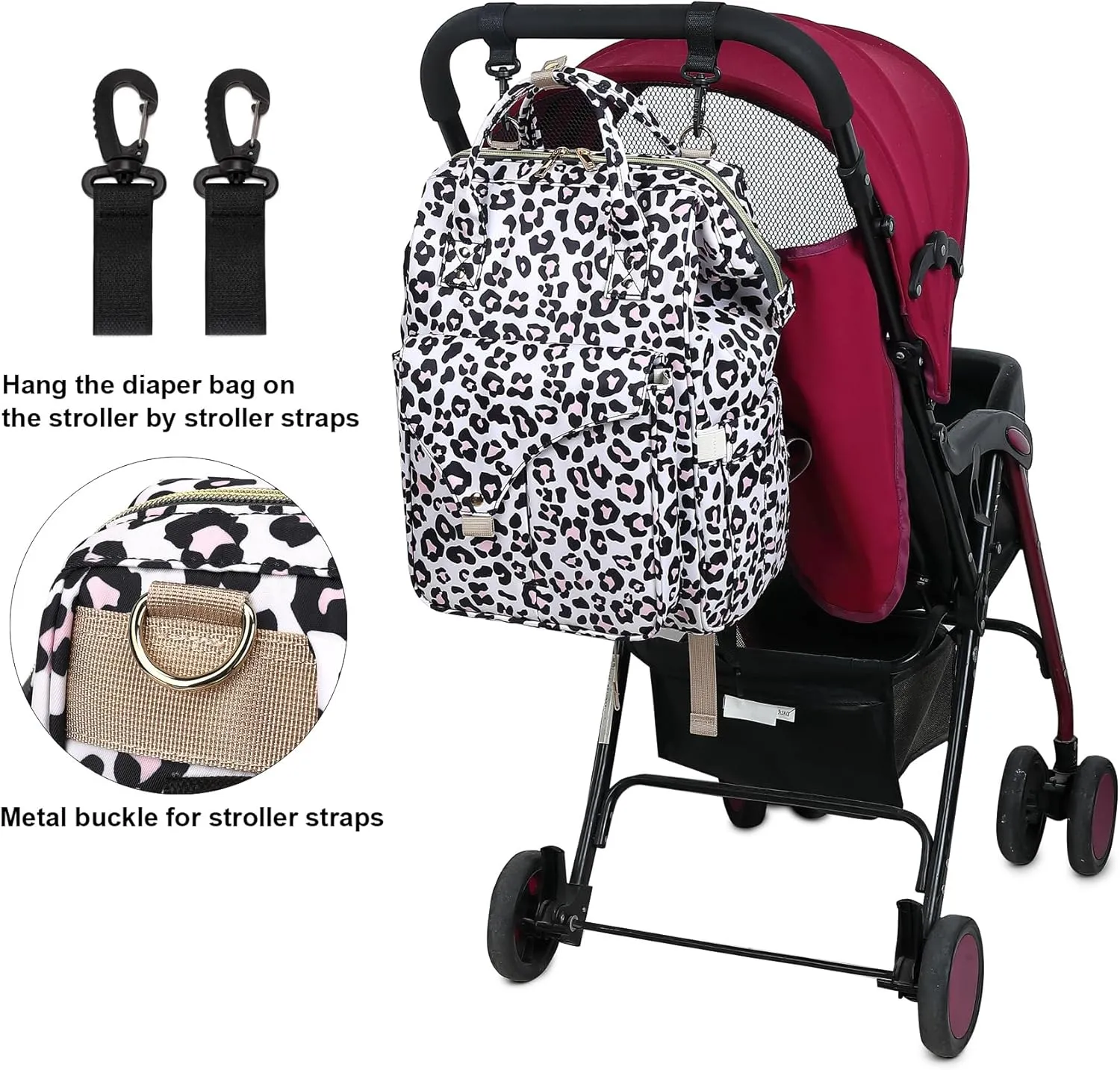 Leopard Diaper Bag Backpack for Baby Girls Boys, Large Capacity Multifunction Waterproof Maternity Mom Nappy Bags with Stroller Straps