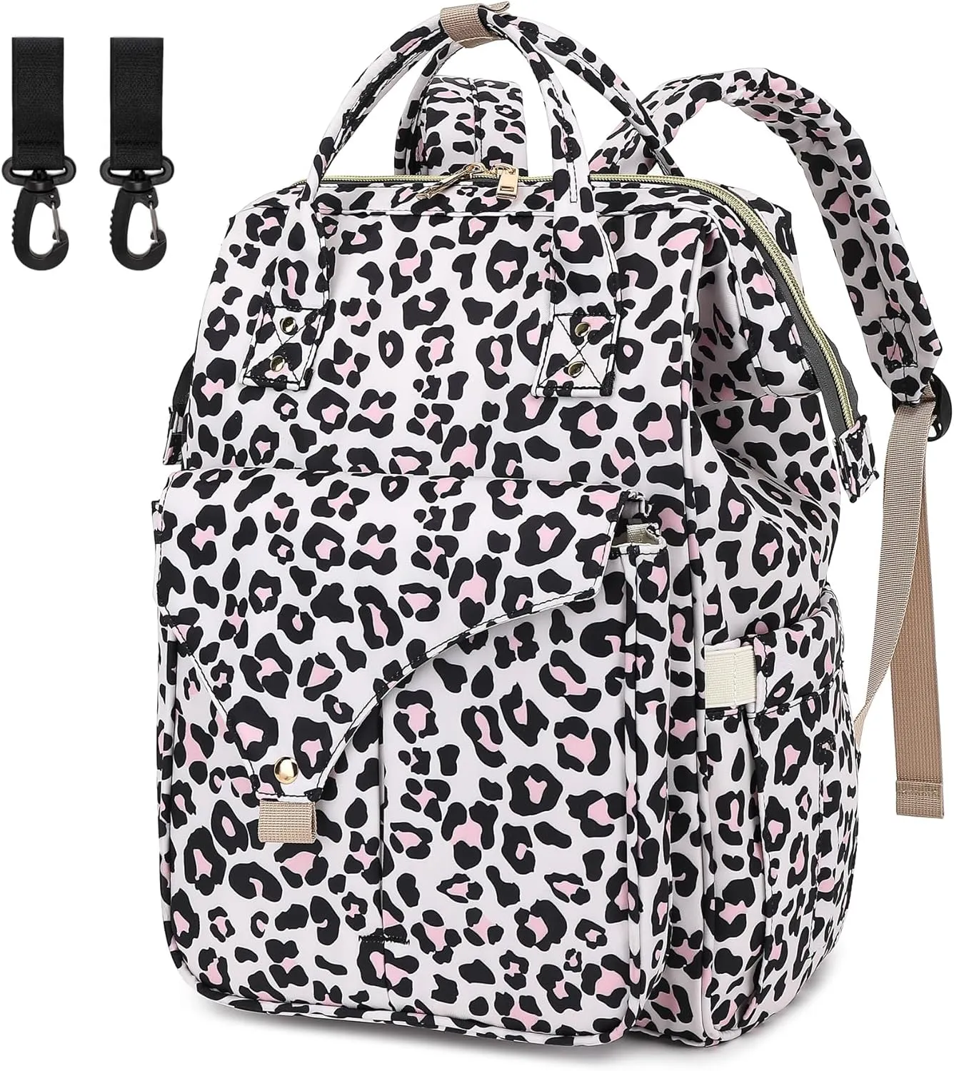 Leopard Diaper Bag Backpack for Baby Girls Boys, Large Capacity Multifunction Waterproof Maternity Mom Nappy Bags with Stroller Straps