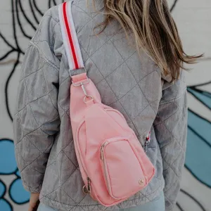 Light Pink Valentine's Day SLING BAG with Striped Strap