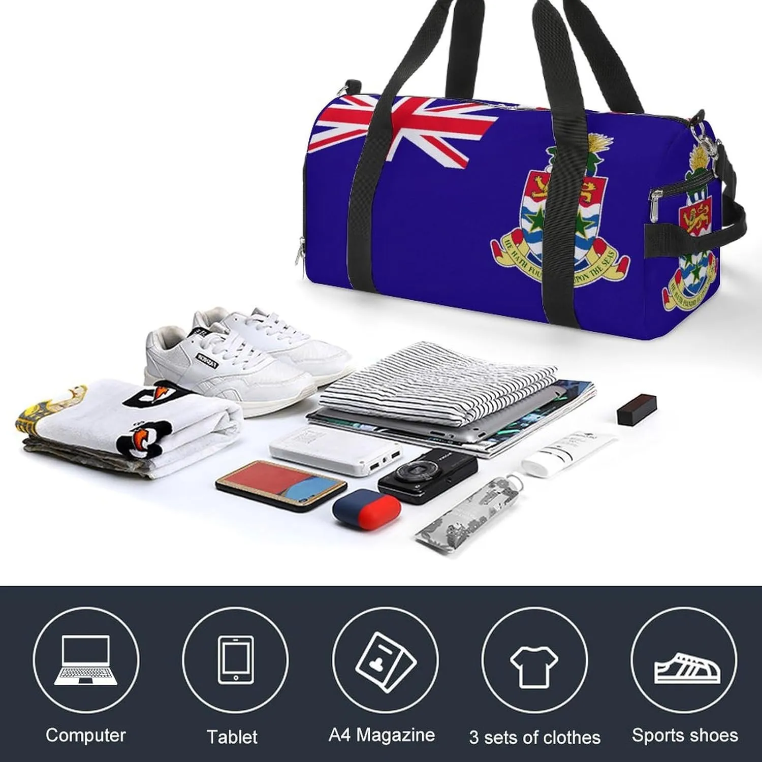 Lightweight Cayman Lslands Flag Duffel Bag for Women Men with Shoe Compartment and Wet Pocket