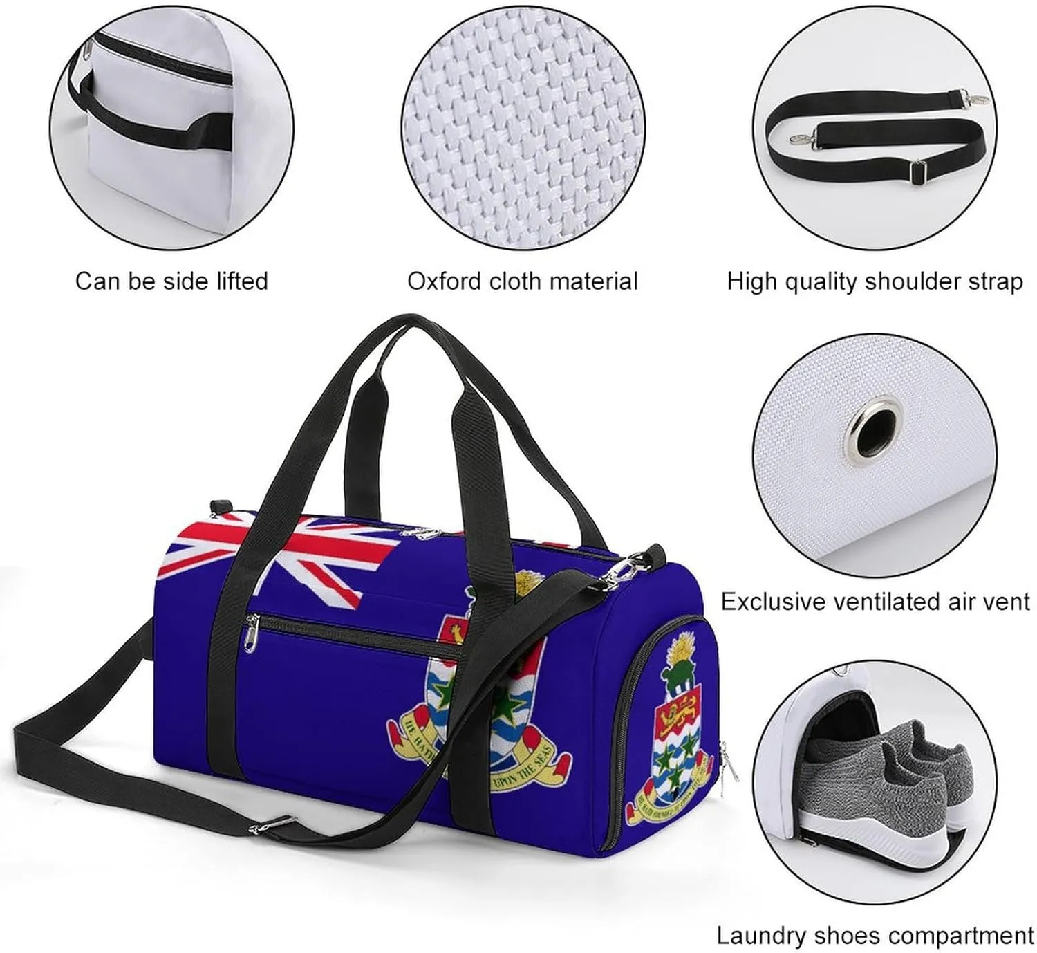 Lightweight Cayman Lslands Flag Duffel Bag for Women Men with Shoe Compartment and Wet Pocket