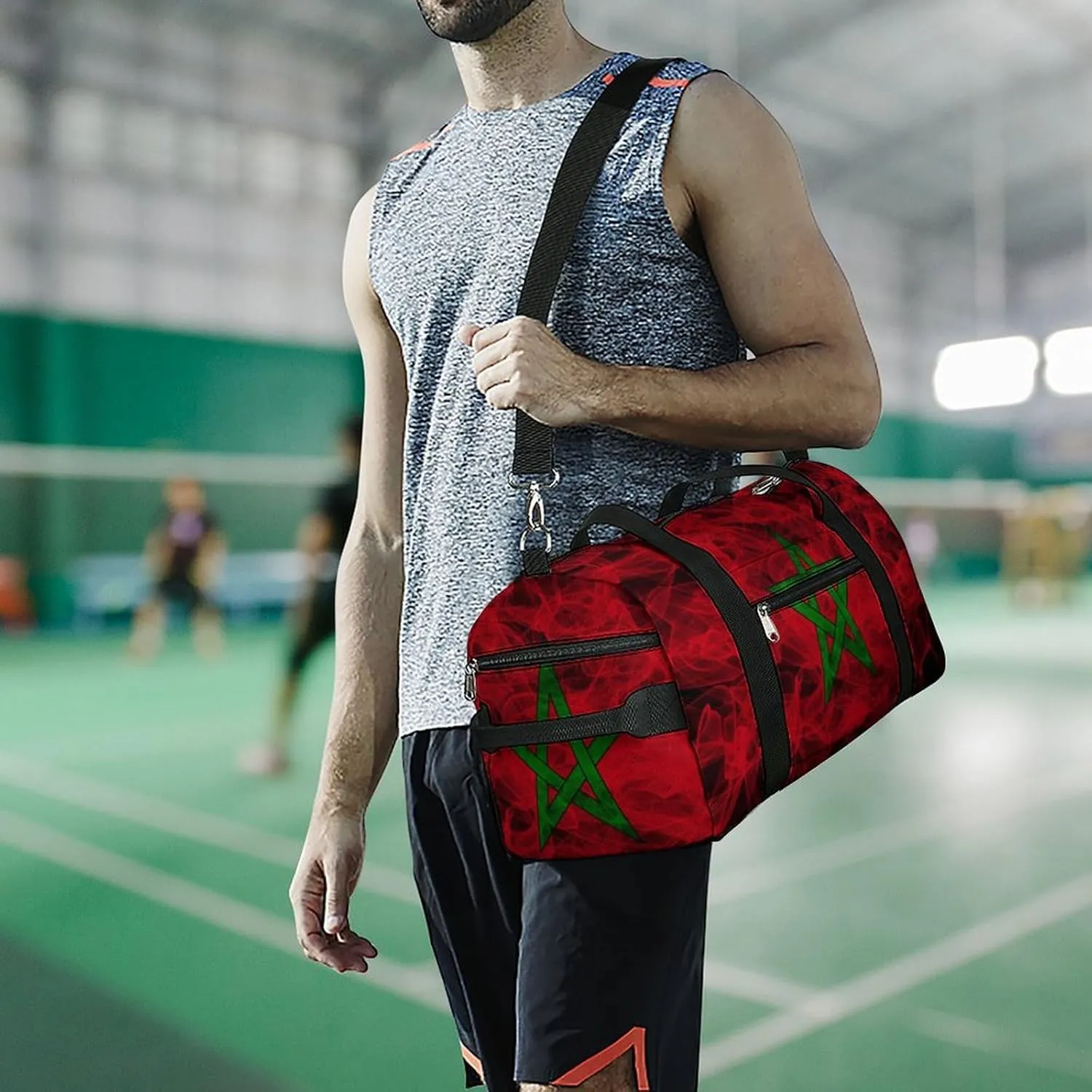 Lightweight Morocco Flag Smoke Style Duffle Bag with Shoe Compartment and Wet Pocket for Gym
